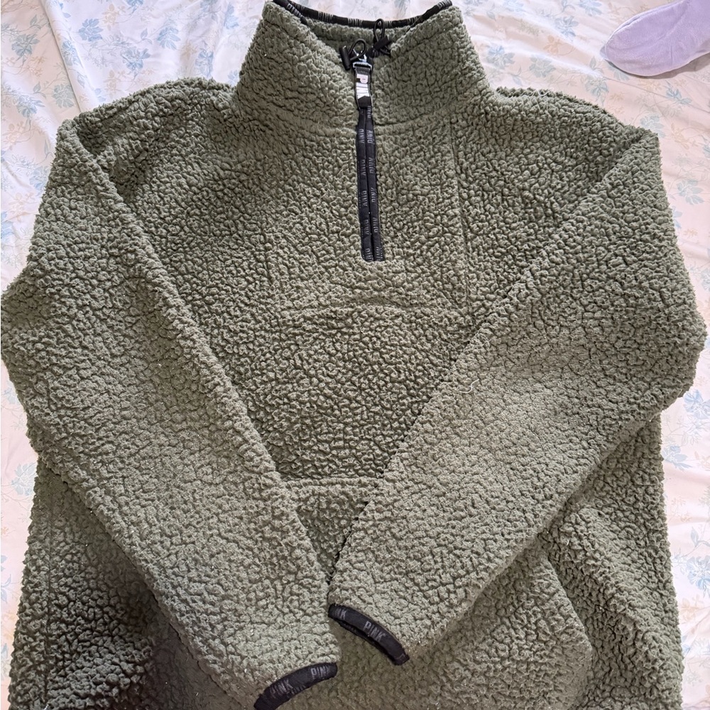 PINK Victoria's Secret Olive Teddy Jacket